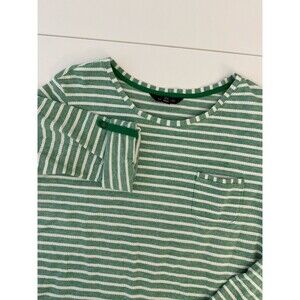 lands end green white textured long sleeve front pocket nautical Roll Tab Sleeve